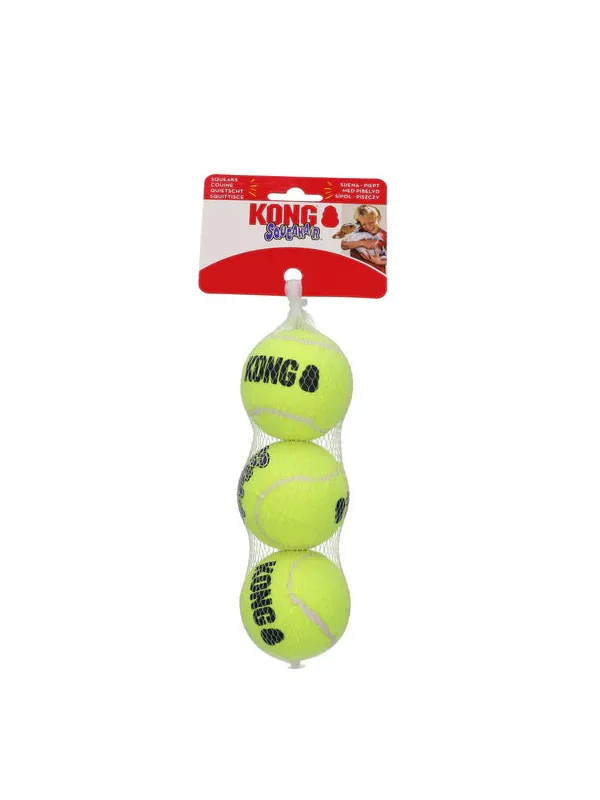 KONG SqueakAir Pelota de Tenis X, paquete de 3 pelotas amarillas con logo KONG.