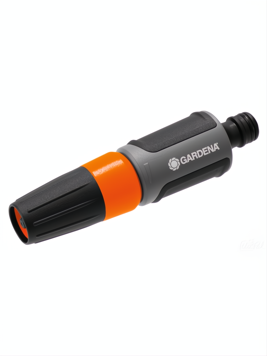 Lanza de limpieza multichorro Gardena gris y naranja con boquilla ajustable.