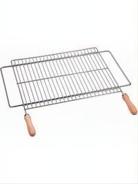 Parrilla barbacoa extensible de acero inoxidable 60x40 cm con mangos de madera.