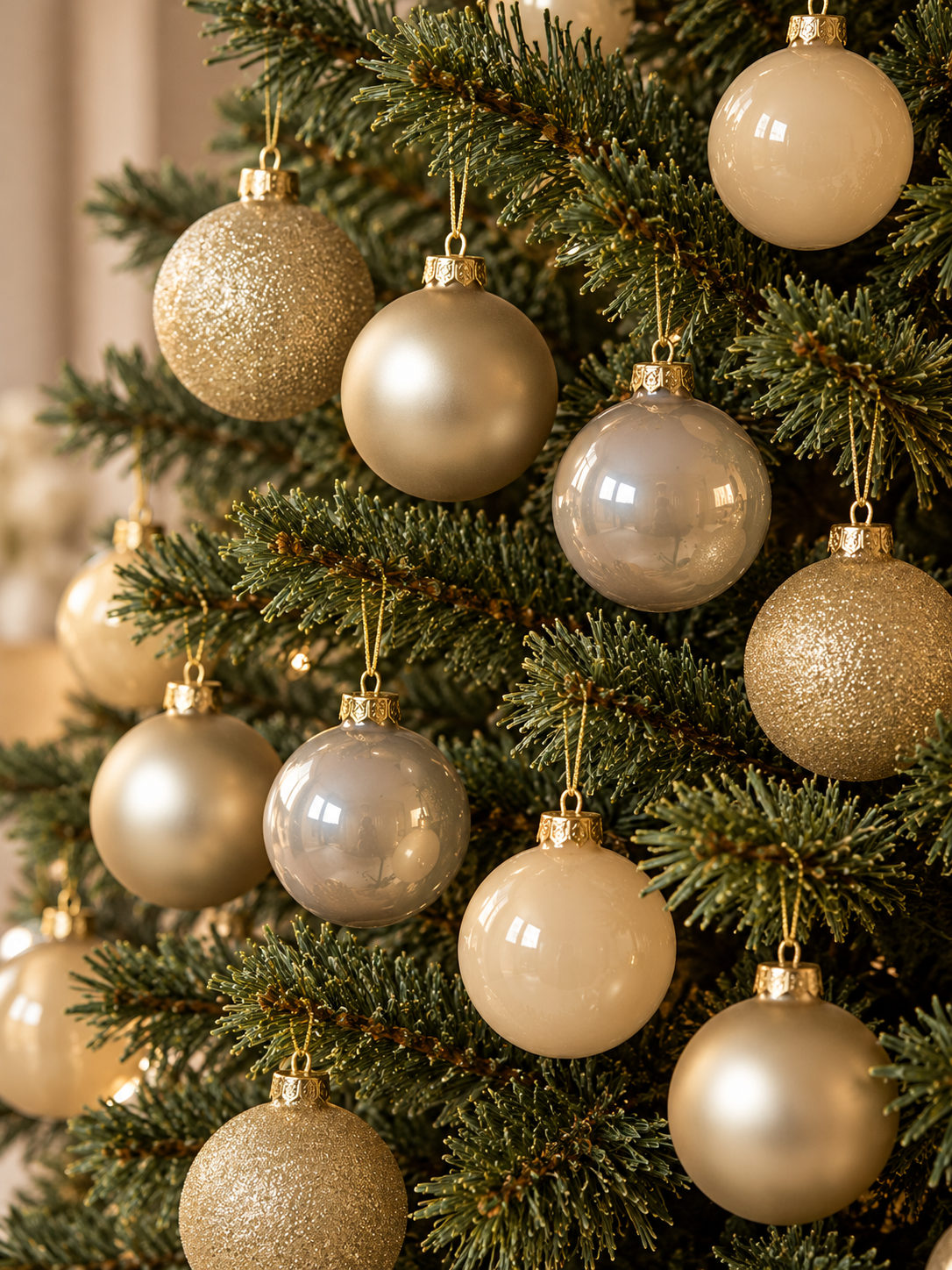 PACK DE 42 BOLAS DE NAVIDAD DE CRISTAN EN TONOS PERLA