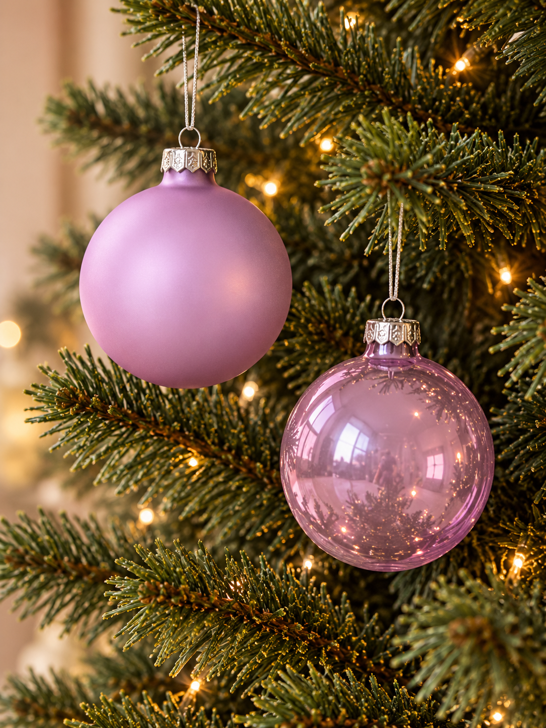 PACK DE 6 BOLAS DE NAVIDAD DE CRISTAL COLOR LILA