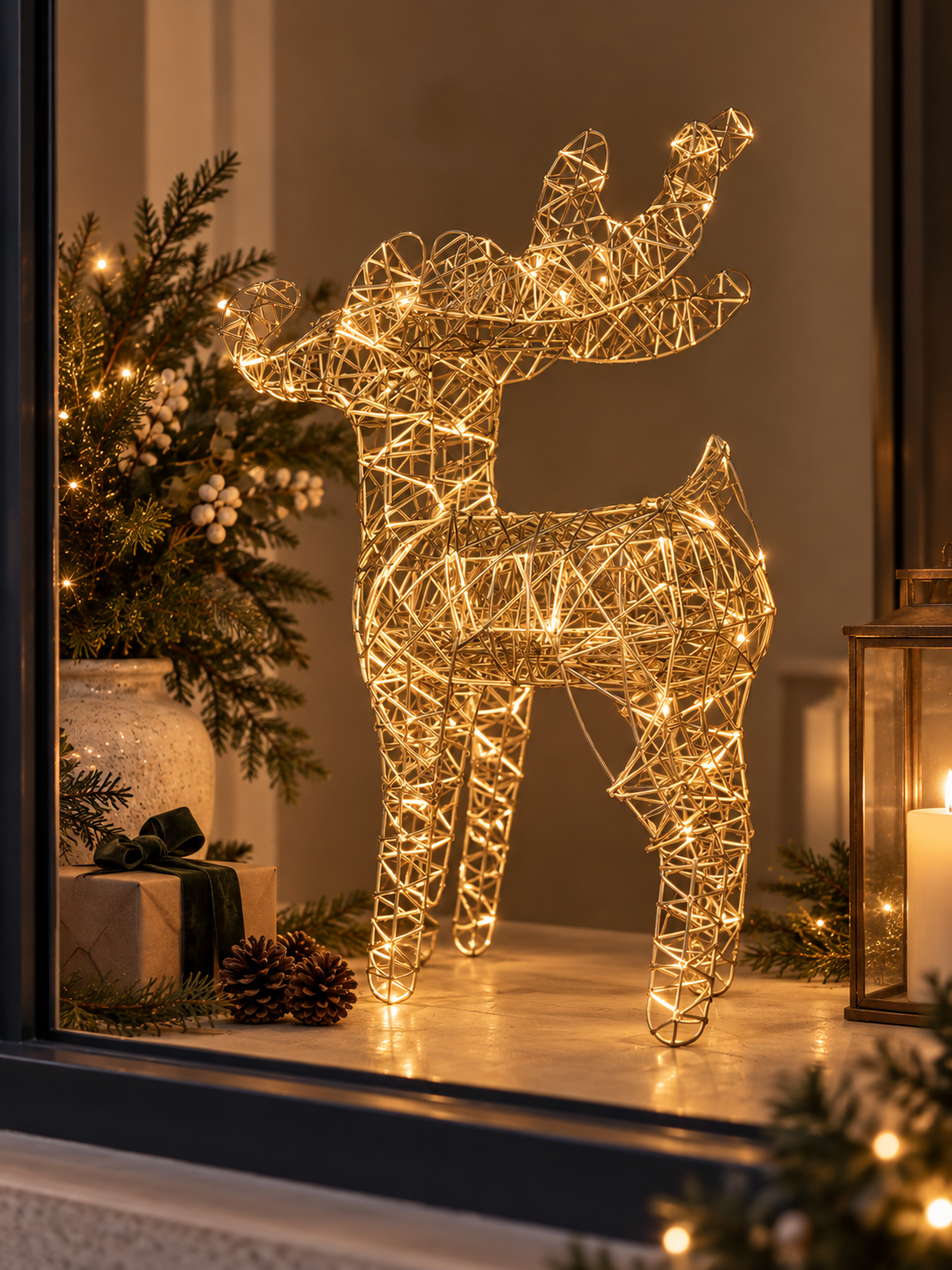 RENO DECORATIVO CON LED DE 37 CM COLOR CHAMPÁN