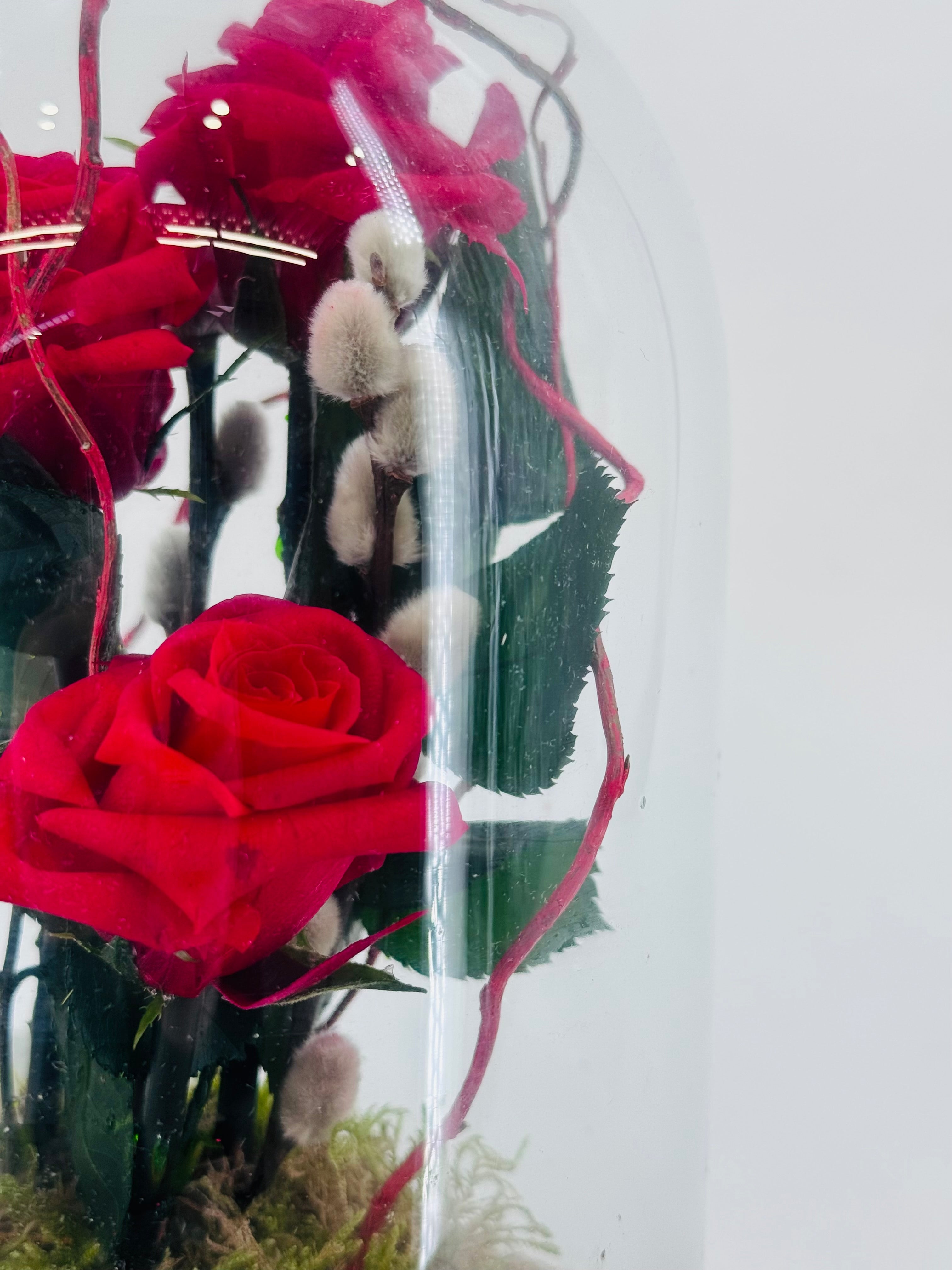 ROSA PRESERVADA PREPARADA EN CÚPULA 30CM