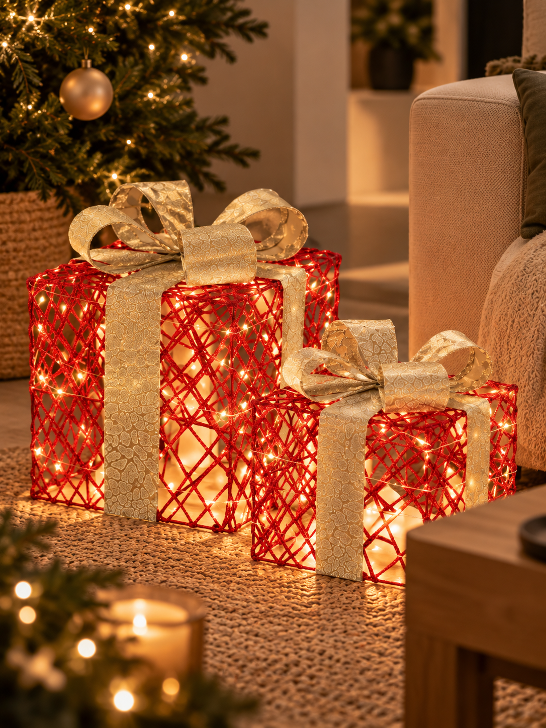 SET DE 2 CAJAS REGALO MICROLED EN ROJO Y DORADO