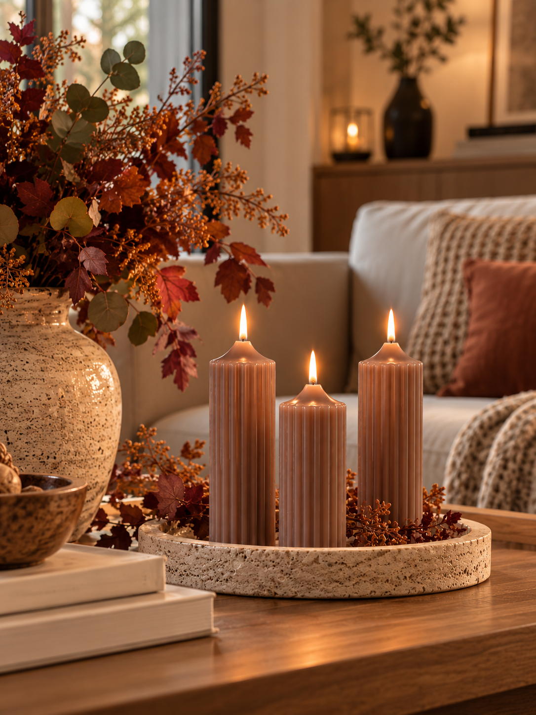SET DE 3 VELAS DECORATIVAS RIFFLY MARRÓN