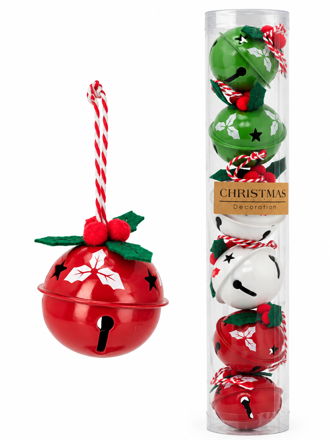 SET DE 6 CAMPANAS NAVIDEÑAS COLGANTES DE 5 CM
