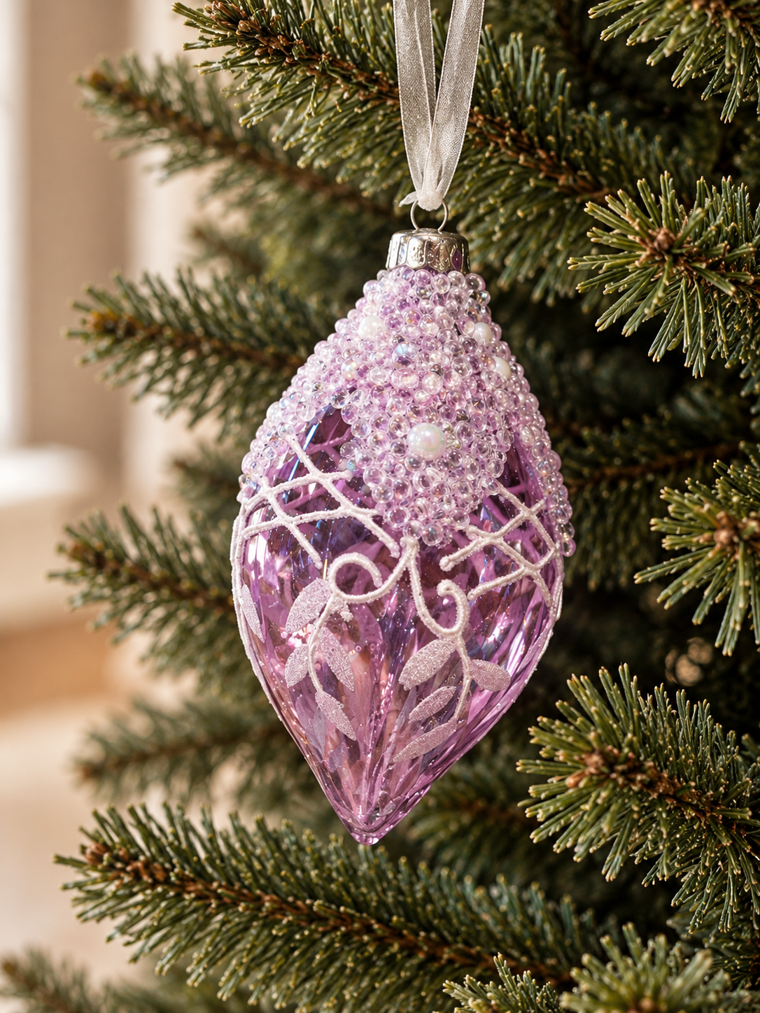 SET DE DOS ADORNOS DE NAVIDAD DE CRISTAL CON LENTEJUELAS