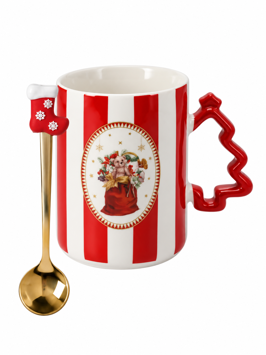 TAZA NAVIDEÑA ROJA CON COLADOR - SET DE 2 PIEZAS