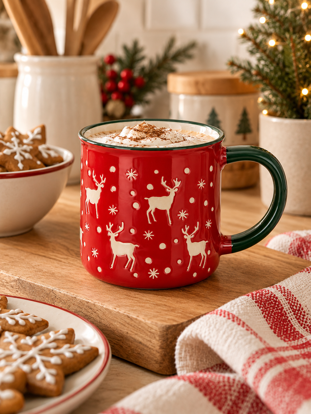 TAZA NAVIDEÑA ROJA DE GRES DE 250ML