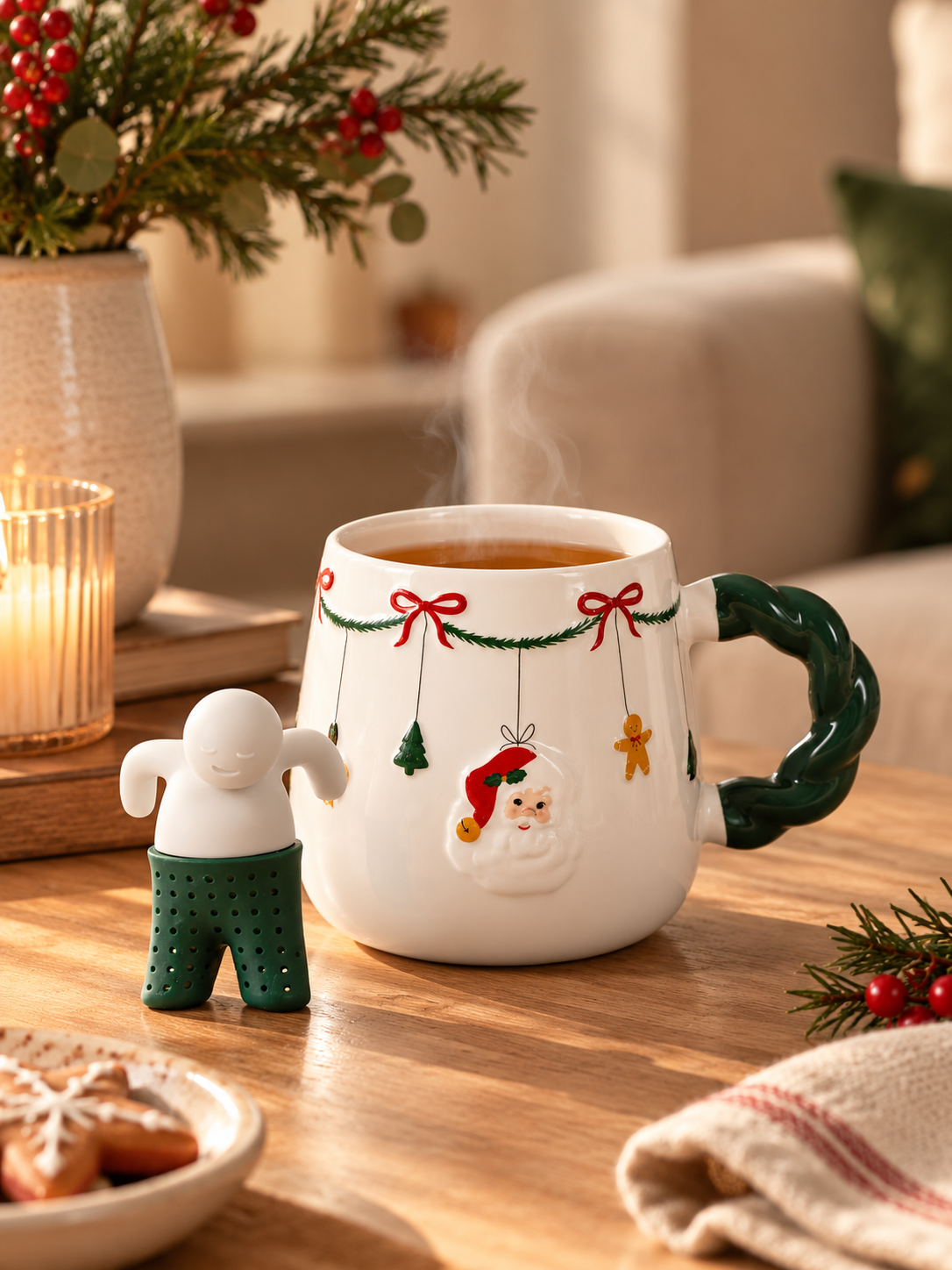 TAZA PAPA NOEL DE PORCELANA CON CUCHARA - SET 2 PIEZAS