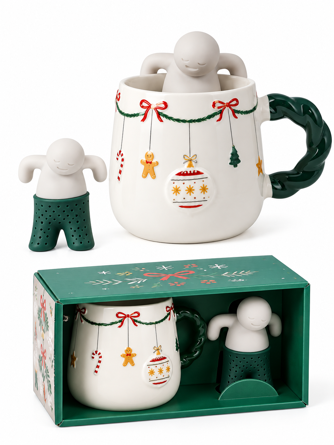 TAZA PAPA NOEL DE PORCELANA CON CUCHARA - SET 2 PIEZAS