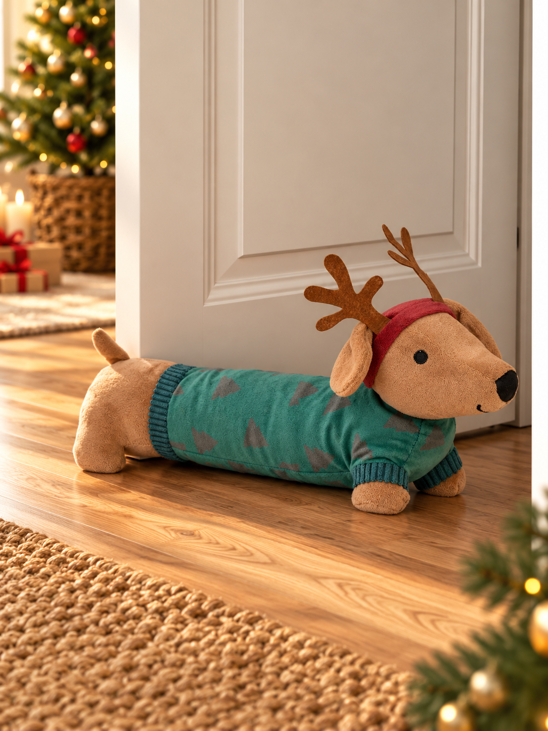 TOPE PUERTA NAVIDEÑO DACHSHUND VERDE 28 X 10 X18 CM