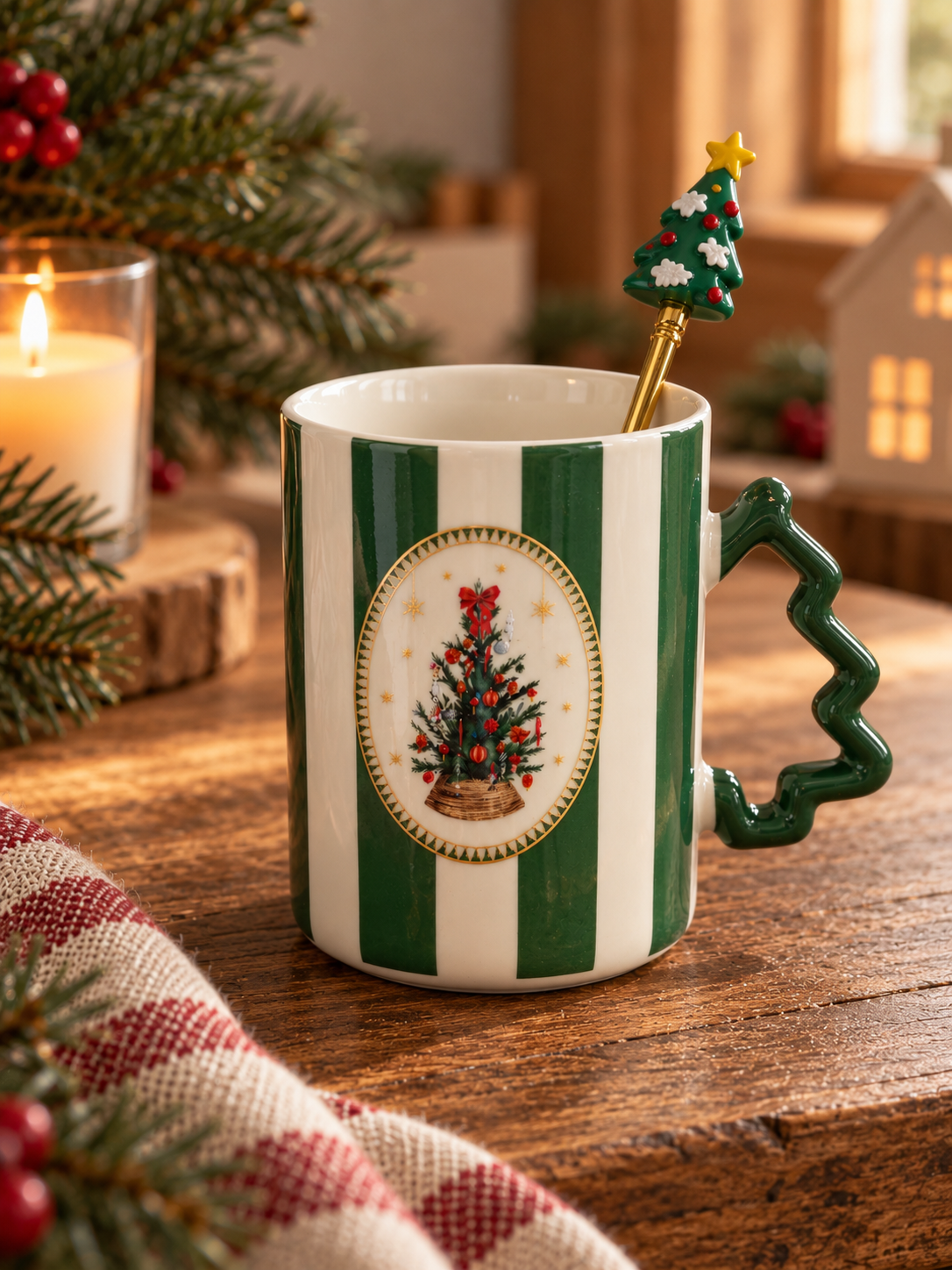 TAZA NAVIDEÑA VERDE CON COLADOR - SET DE 2 PIEZAS