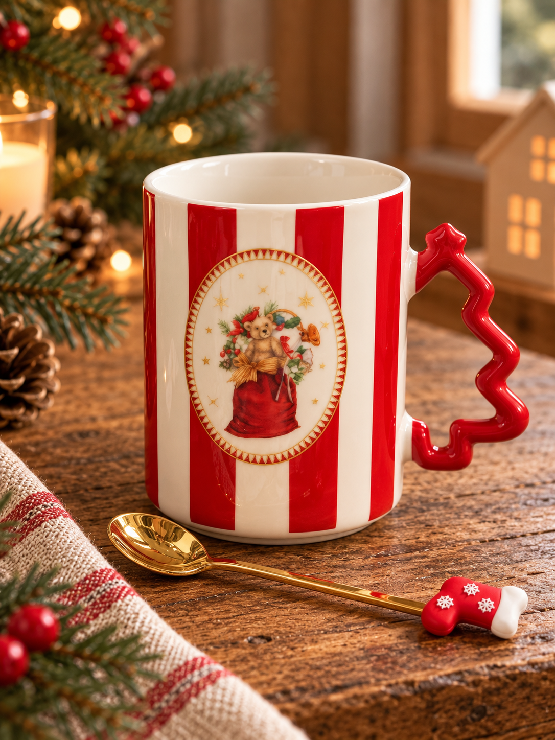 TAZA NAVIDEÑA ROJA CON COLADOR - SET DE 2 PIEZAS