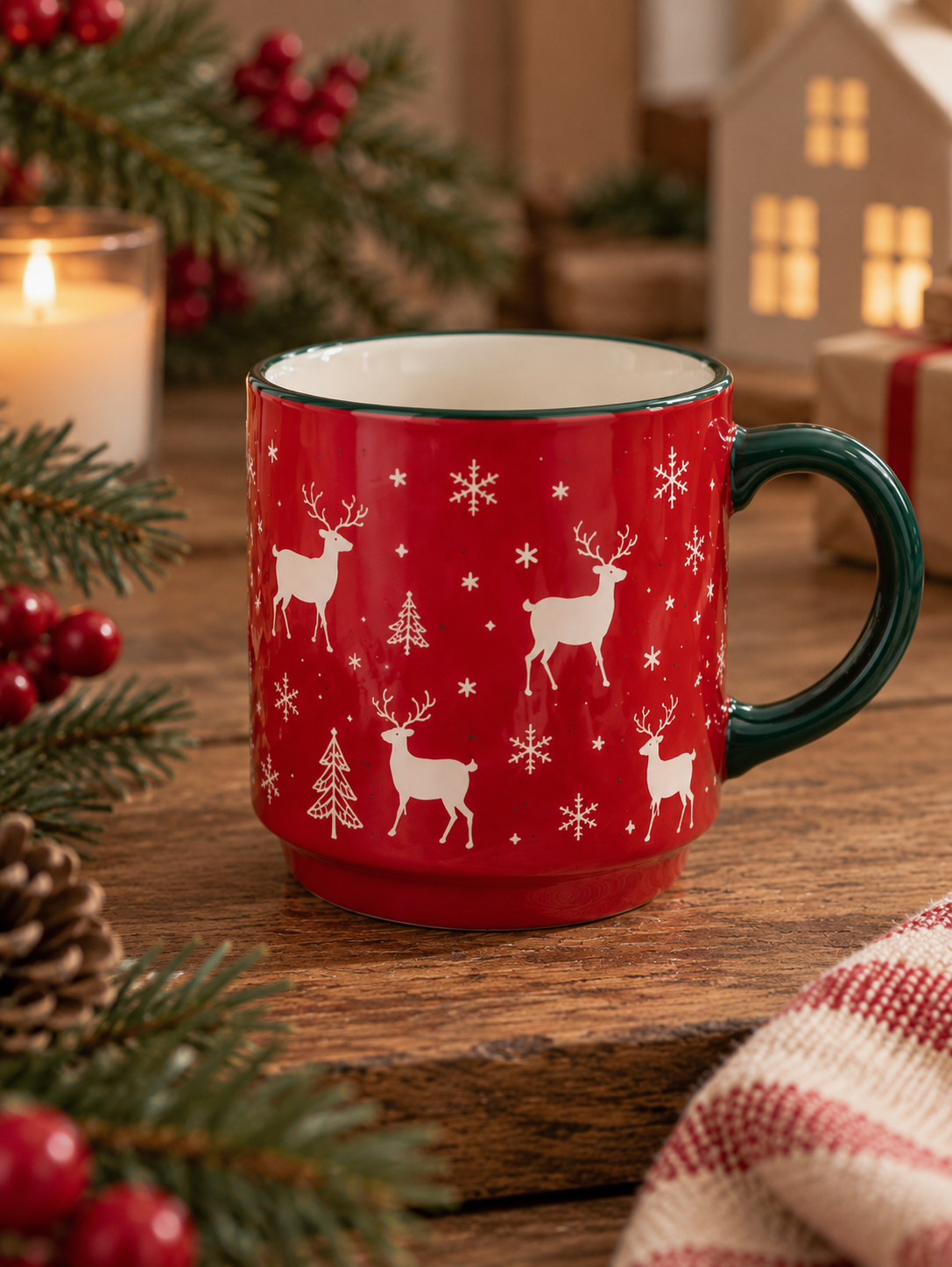 TAZA NAVIDEÑA ROJA DE GRES DE 250ML