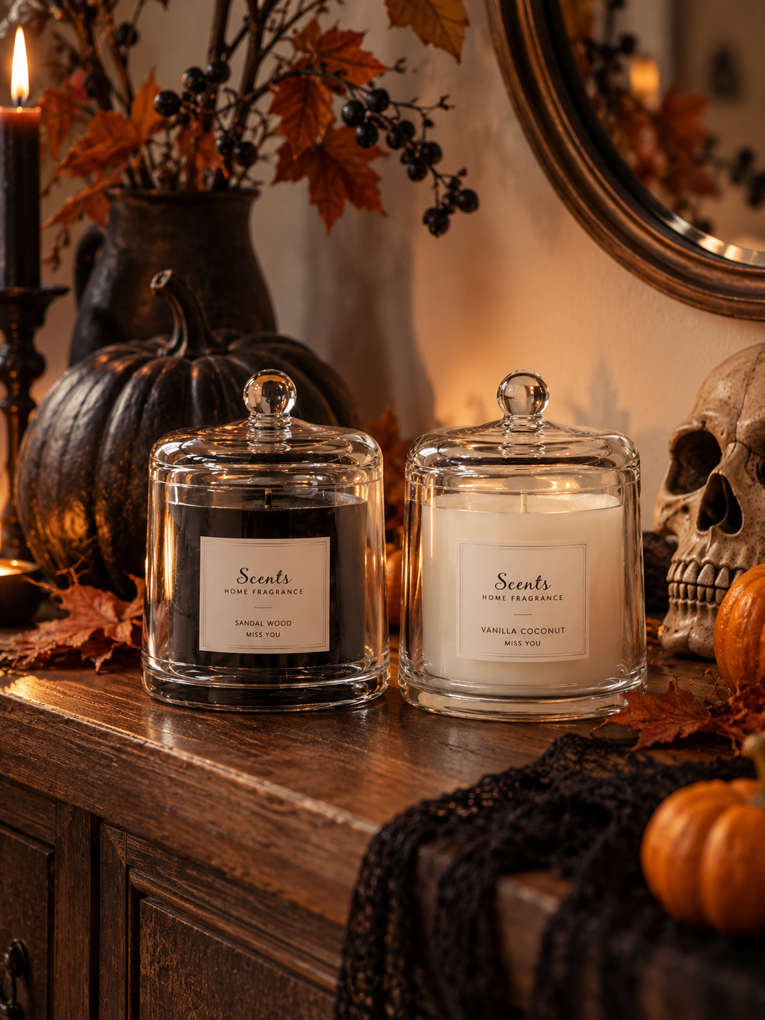 VELA PERFUMADA CON CAMPANA DE CRISTAL