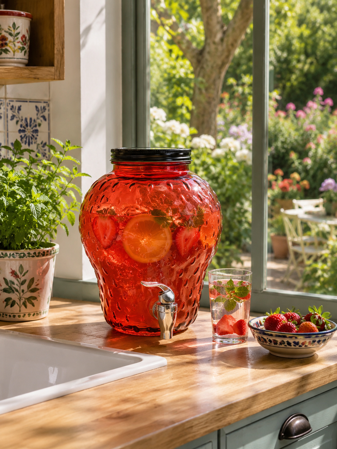VIDRIO DISPENSADOR DE BEBIDAS FRESA