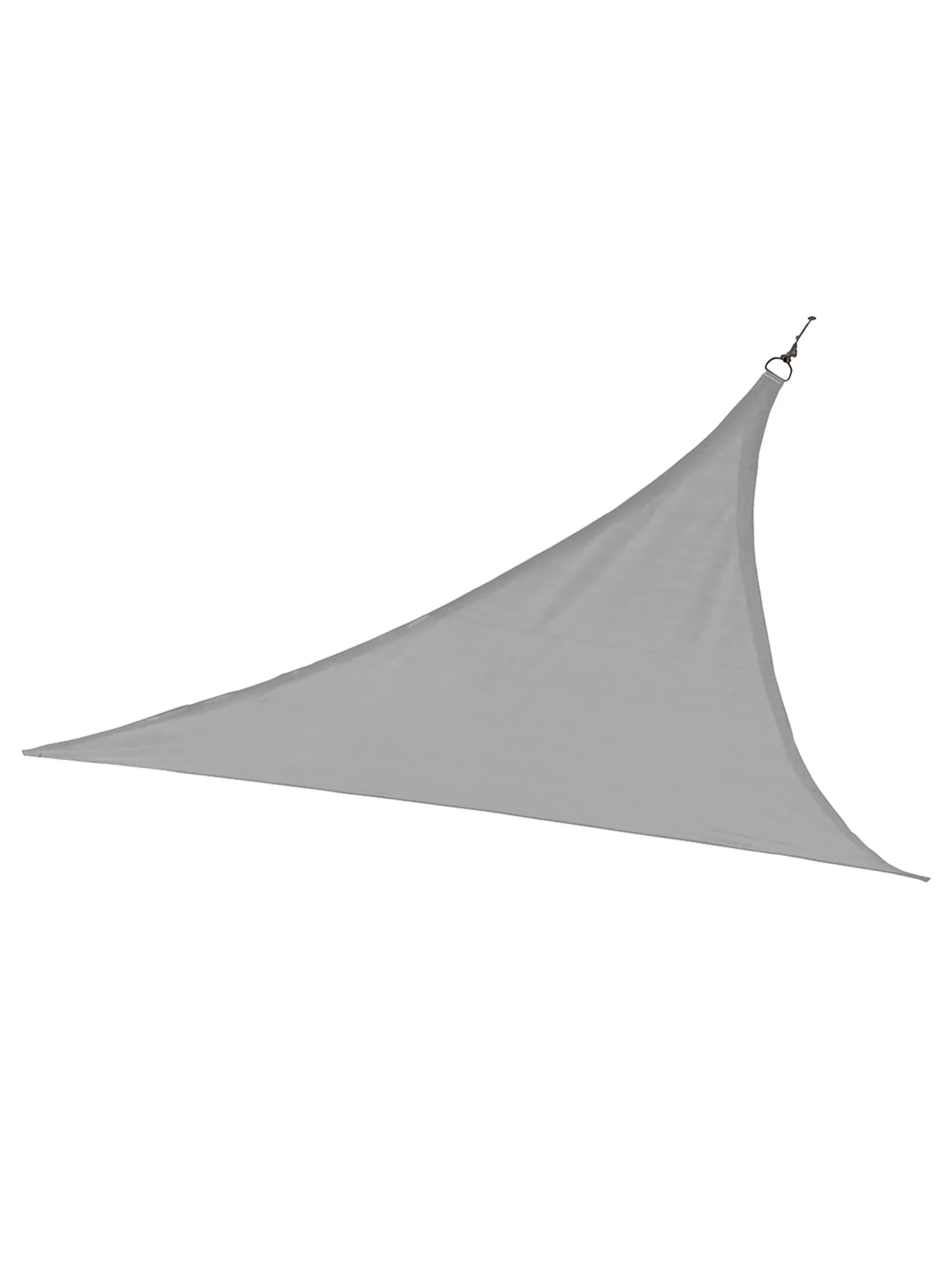 Toldo vela triangular gris 3.6x3.6M, resistente para protección solar en exteriores.