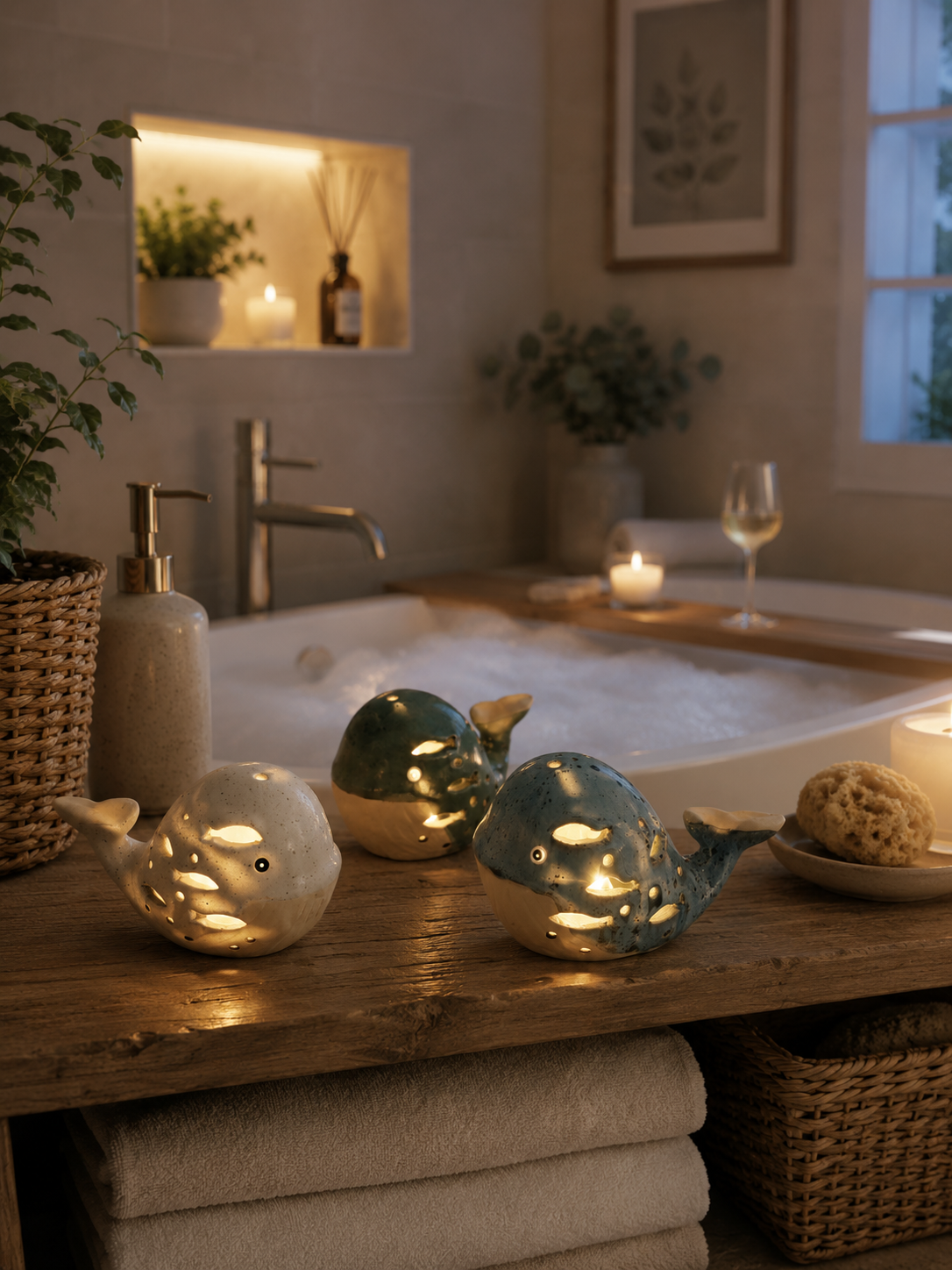 BALLENA CON LED EN PORCELANA