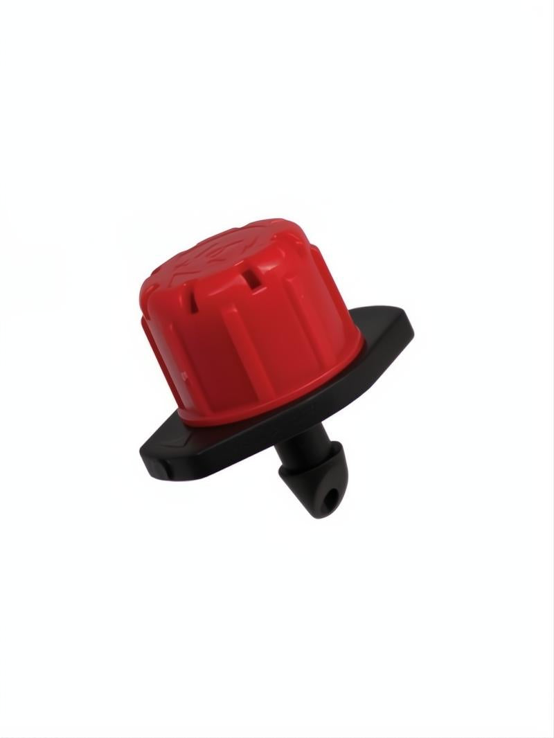Gotero regulable Spider R rojo y negro, con caudal ajustable para riego por goteo.