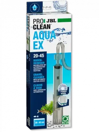 JBL AquaEx 20-45cm aquarium gravel cleaner box, white, blue, and green design.