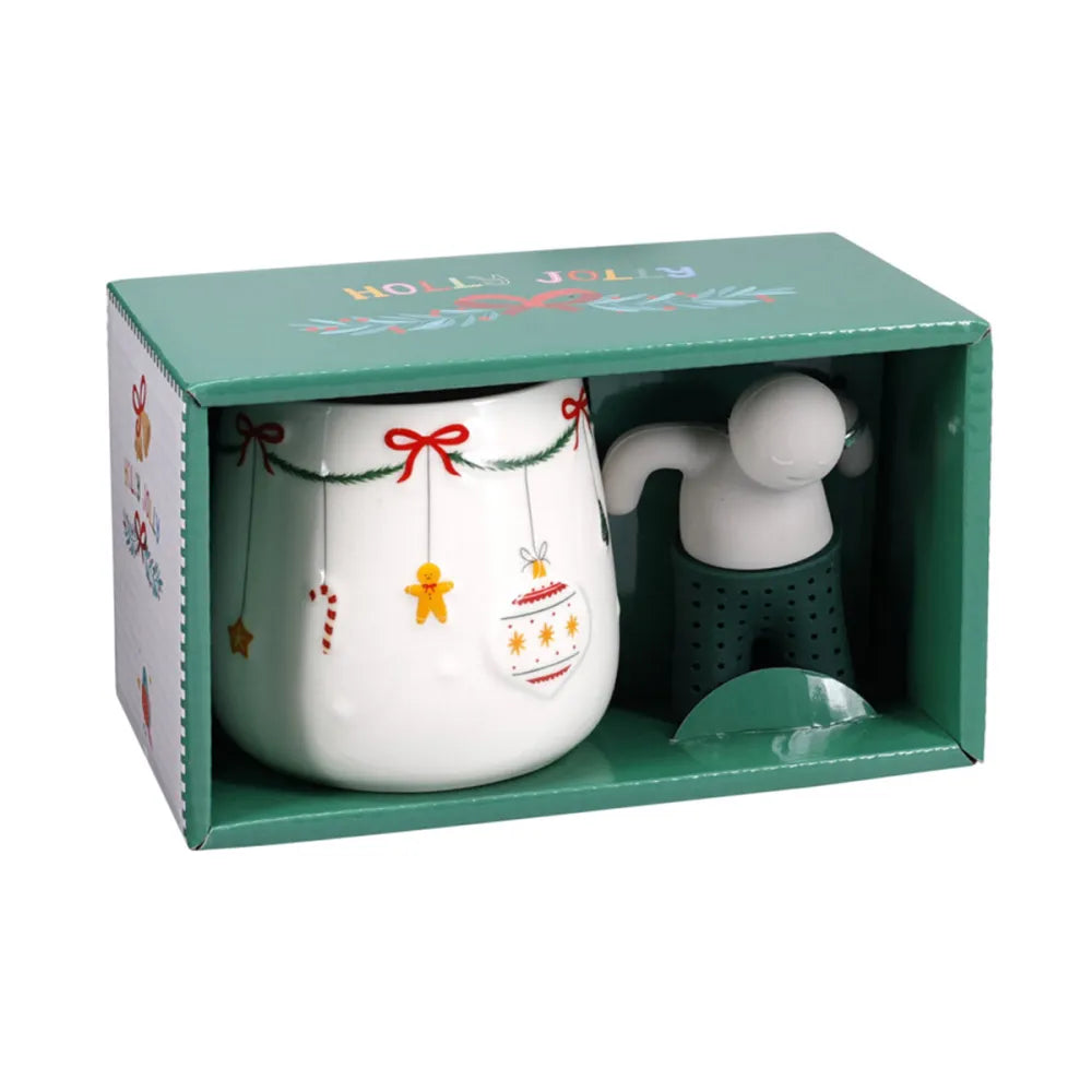 TAZA BOLA NAVIDEÑA DE PORCELANA CON CUCHARA - SET 2 PIEZAS