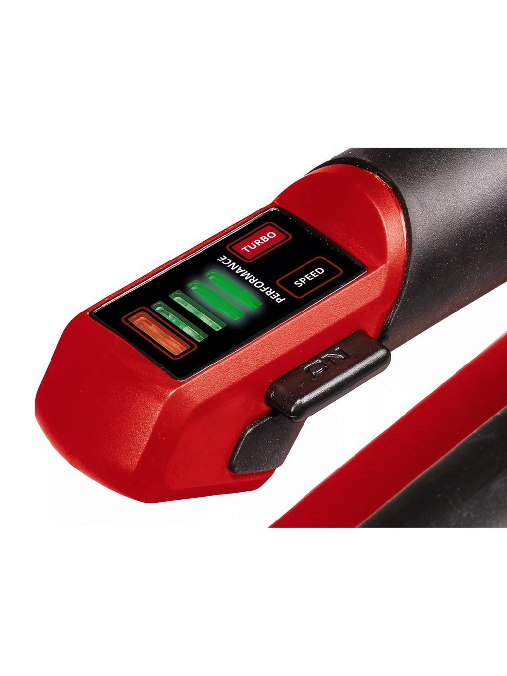 Close-up of red and black SOPLADOR BATERIA gp-lb 18/2000 lI e-sOLO with green performance indicator.
