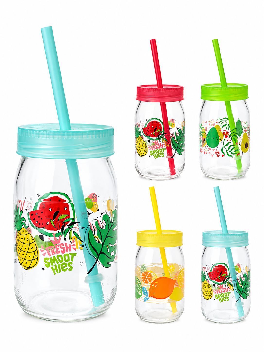DRINKING MUG 370ML GLASS STRAW
