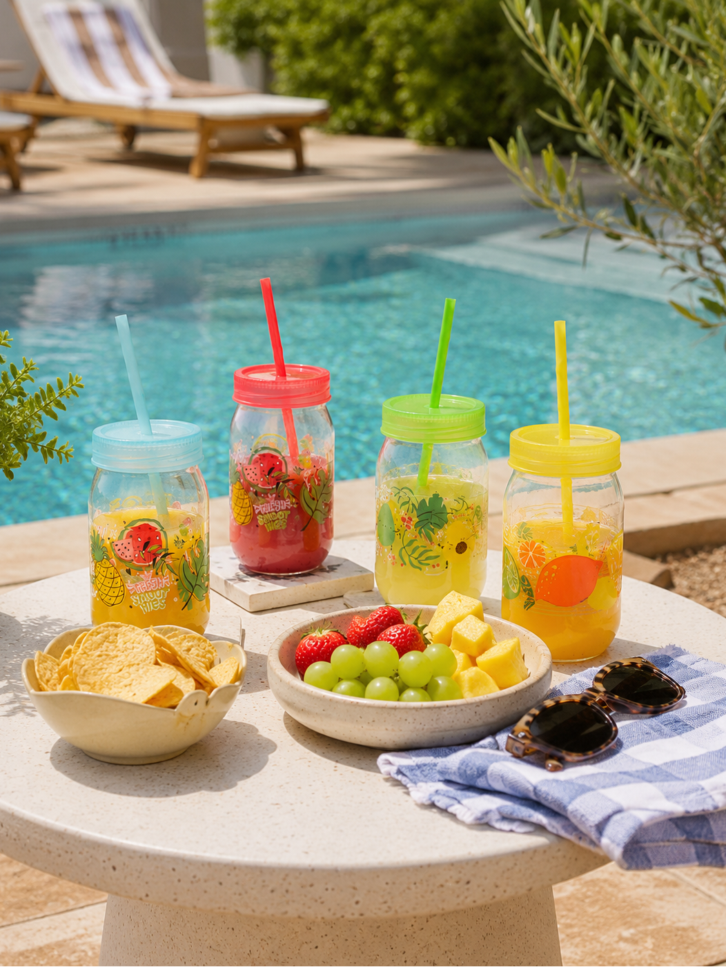 DRINKING MUG 370ML GLASS STRAW