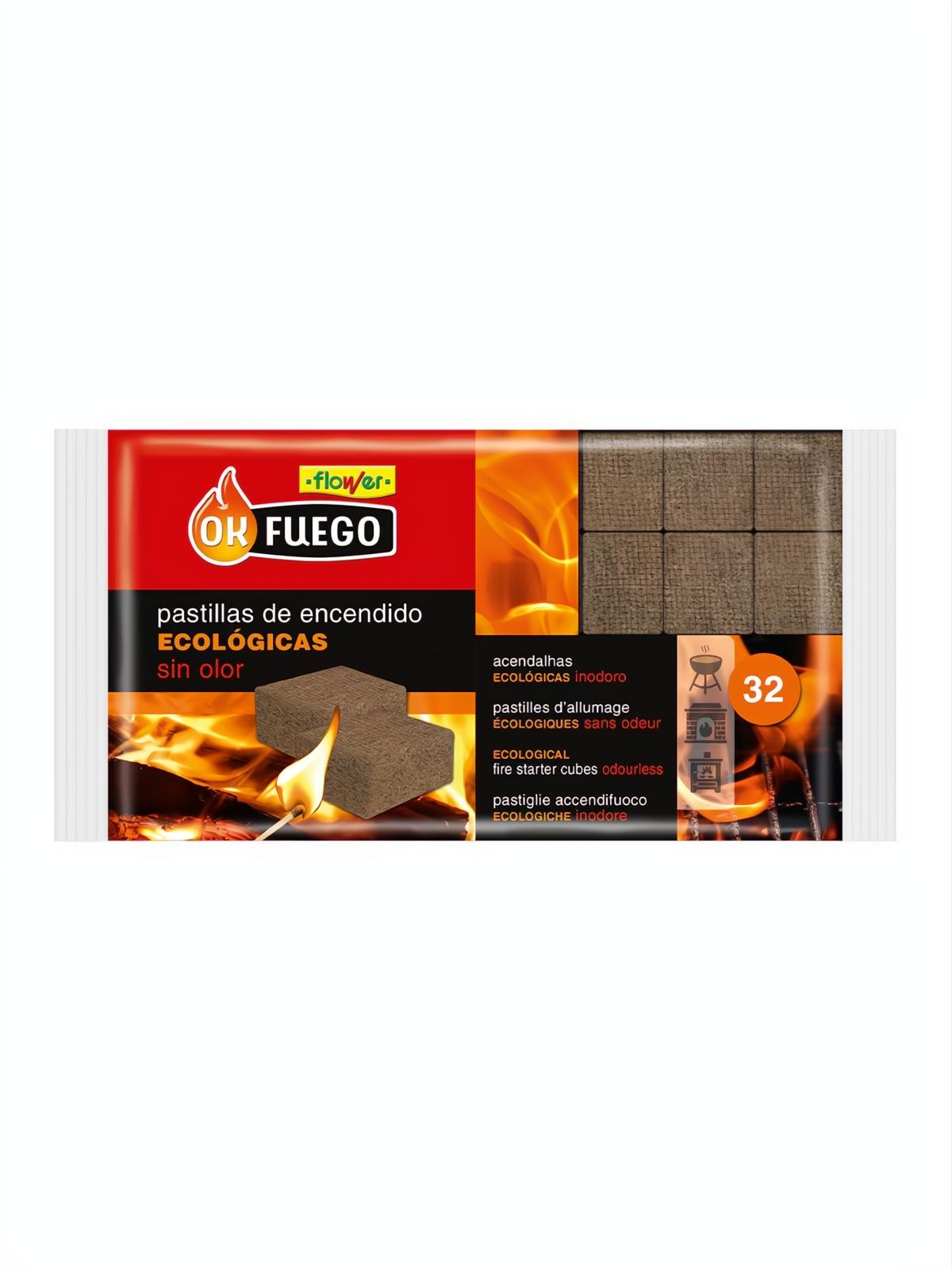 Paquete de pastillas de encendido ecológicas Flower OK Fuego, 32 unidades, para barbacoas y chimeneas.
