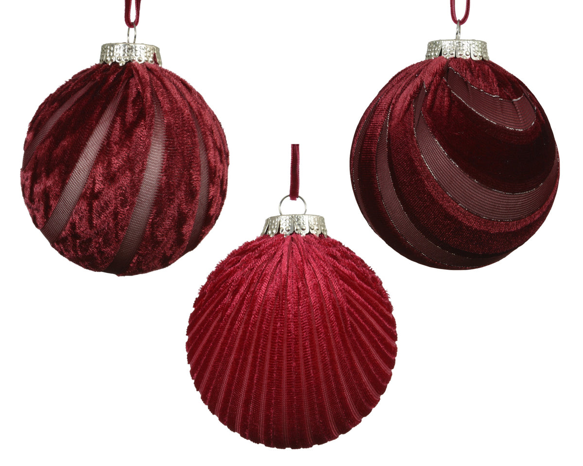 BOLA NAVIDAD ACABADO TERCIOPELO BURDEOS 8CM