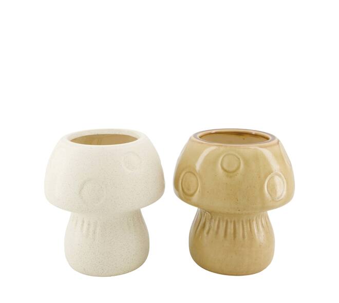 VASE MUSHROOM CERAMIC WHITE/BROWN 18X18X20CM