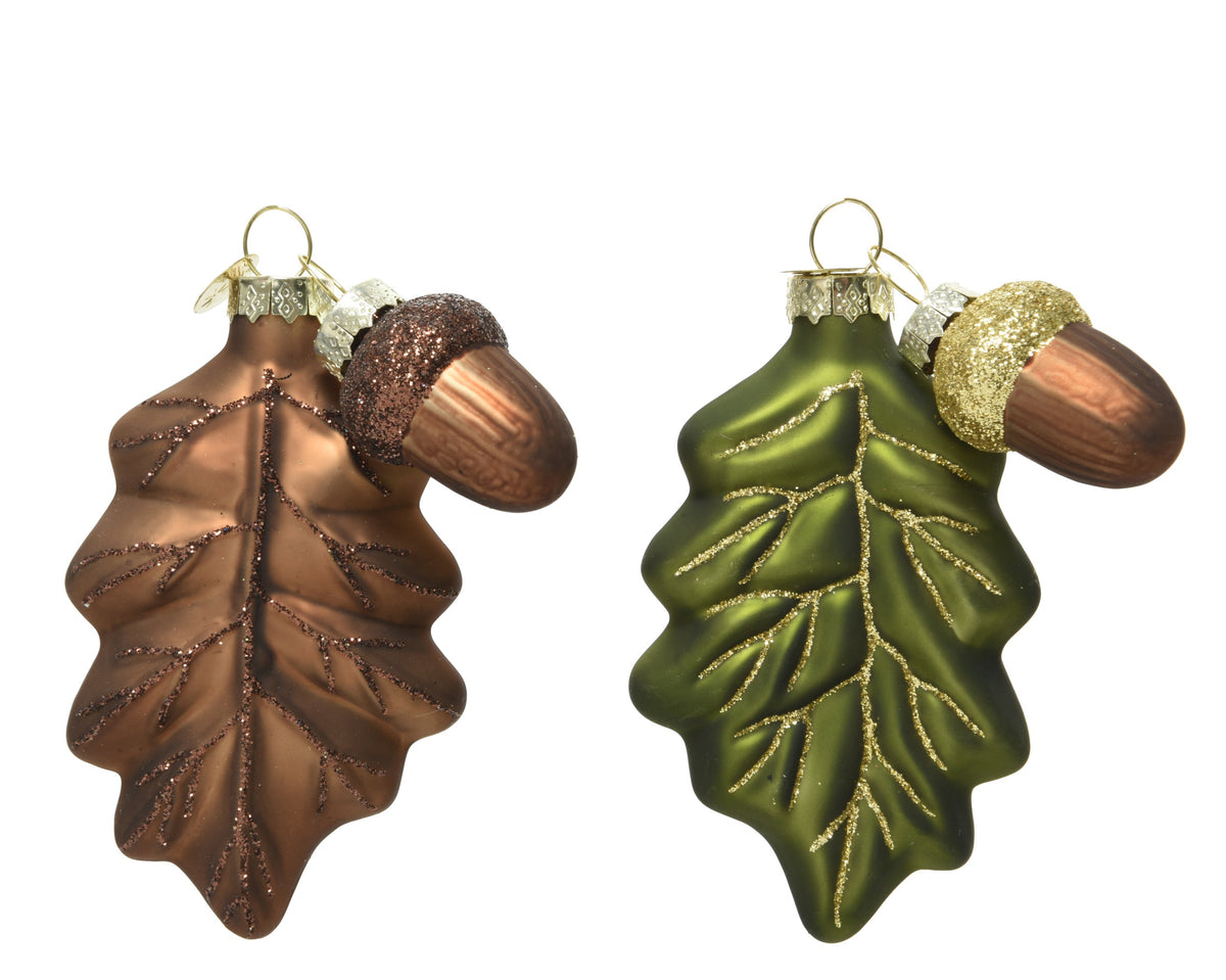 LEAF GLASS W ACORN HANGER GOLD