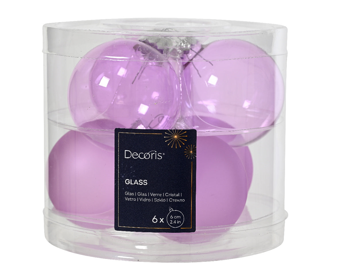 BAUBLES GLASS UNSILVERED SHINY, MATT MIX LILAC BRE