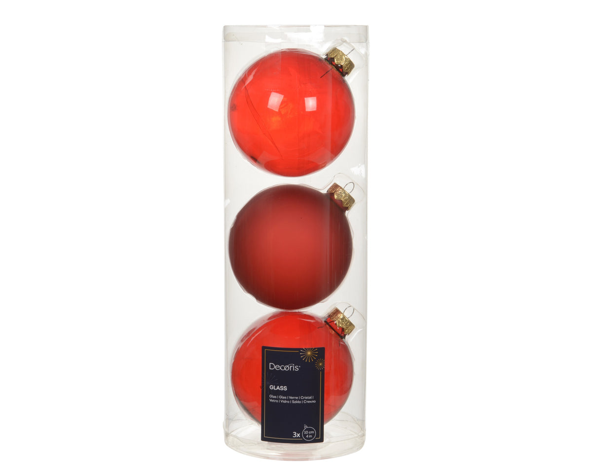BAUBLES GLASS UNSILVERED SHINY MATT CHRISTM RED