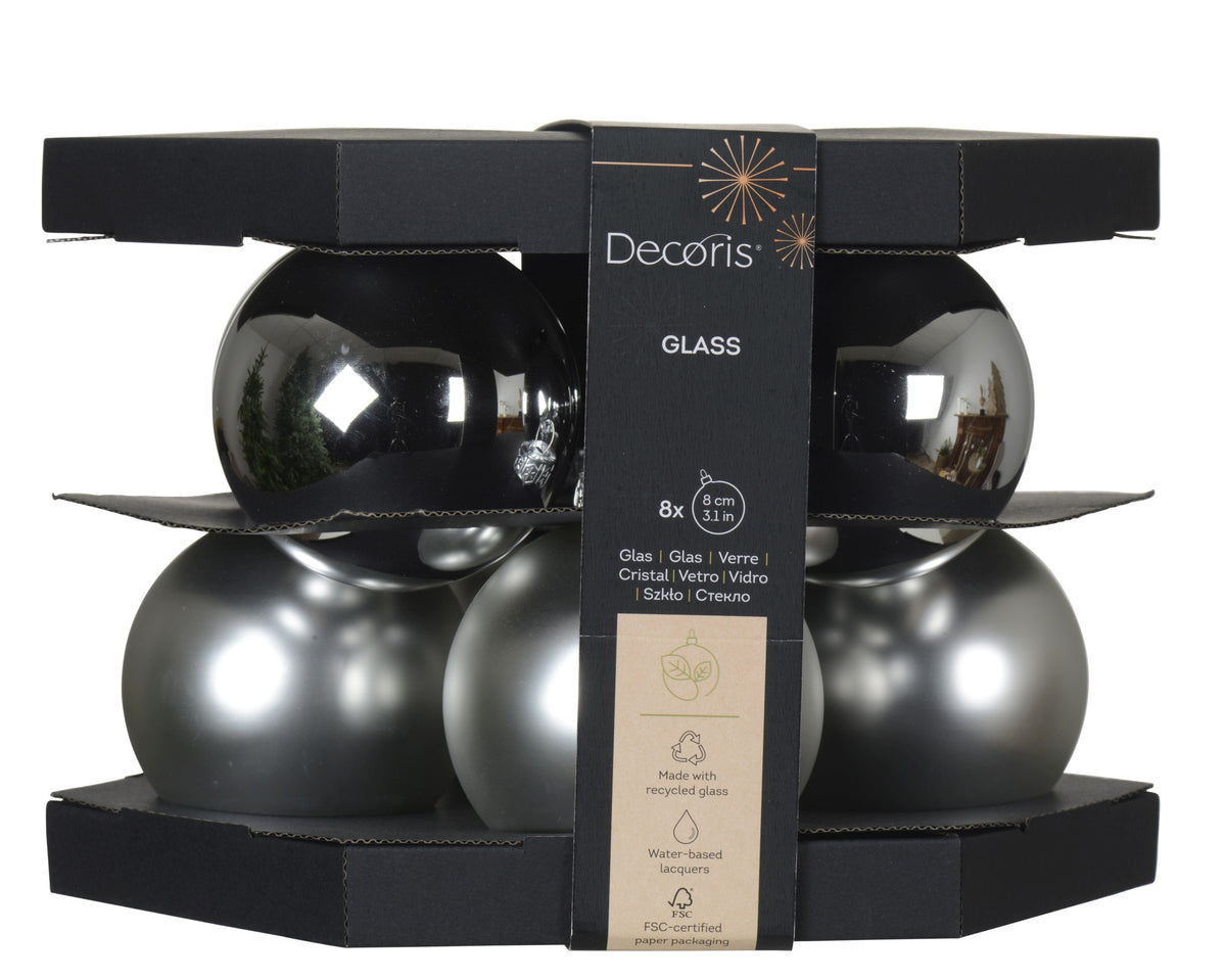 BAUBLES GLASS SHINY D8CM SILVER