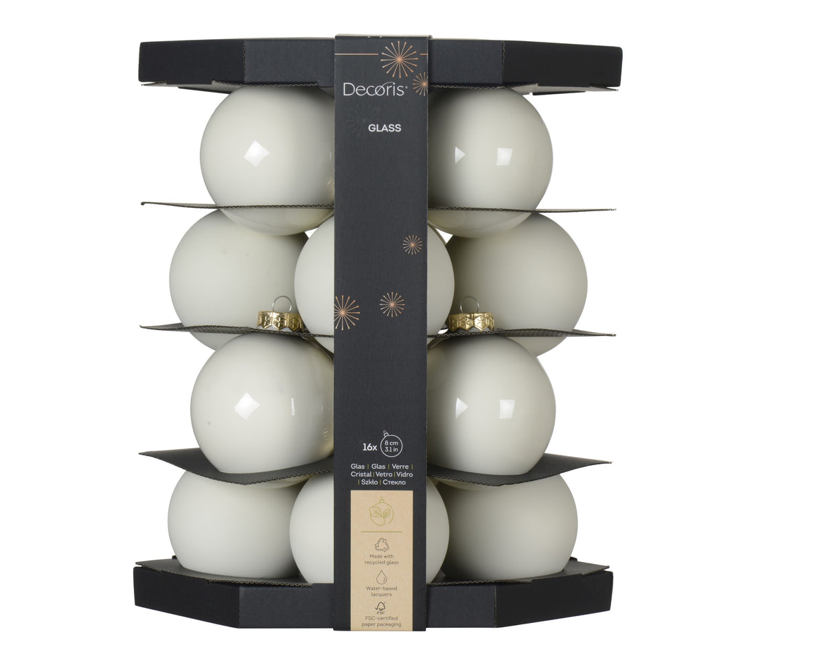 BAUBLES GLASS SHINY D8CM WOOL WHITE