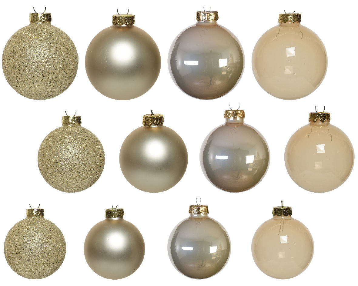 PACK DE 42 BOLAS DE NAVIDAD DE CRISTAN EN TONOS PERLA
