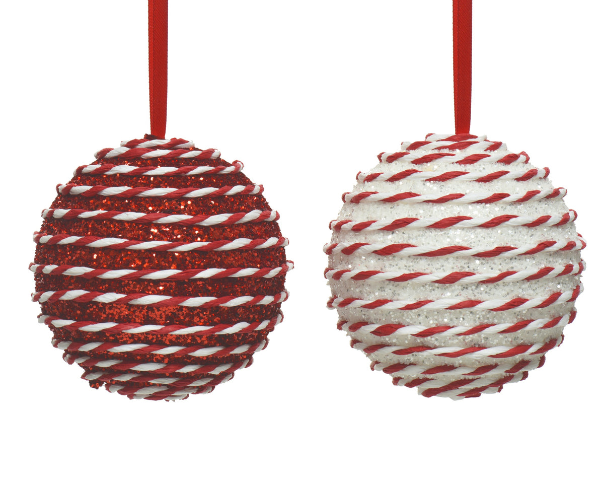 BAUBLE FOAM GLITTER 2COL ASS RED/WHITE DIÁMETRO 10CM