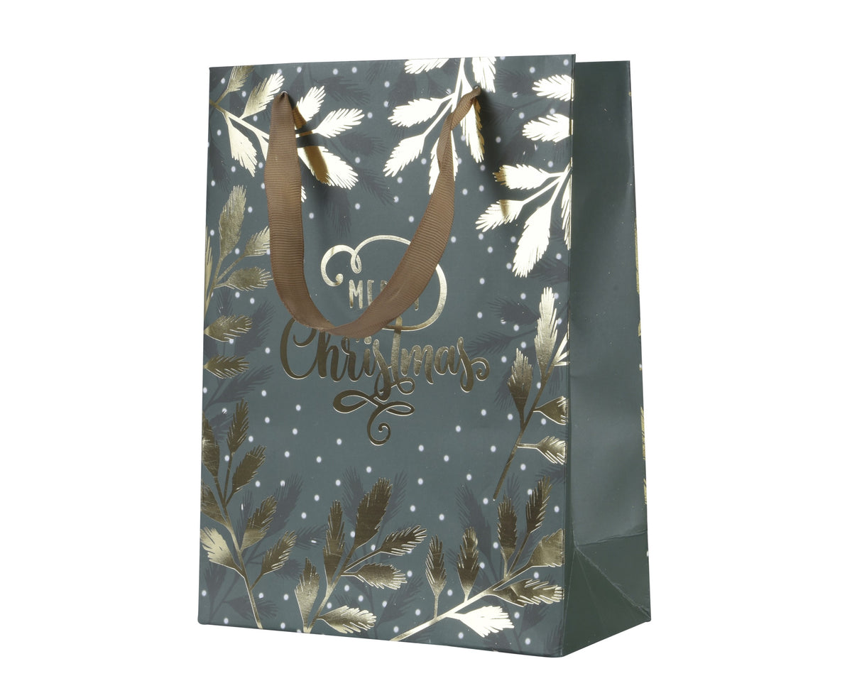GIFTBAG PAPER RECTANGLE GLITTER GREEN/GOLD LARGO 10CM X ANCHO 26CM X ALTO 32CM