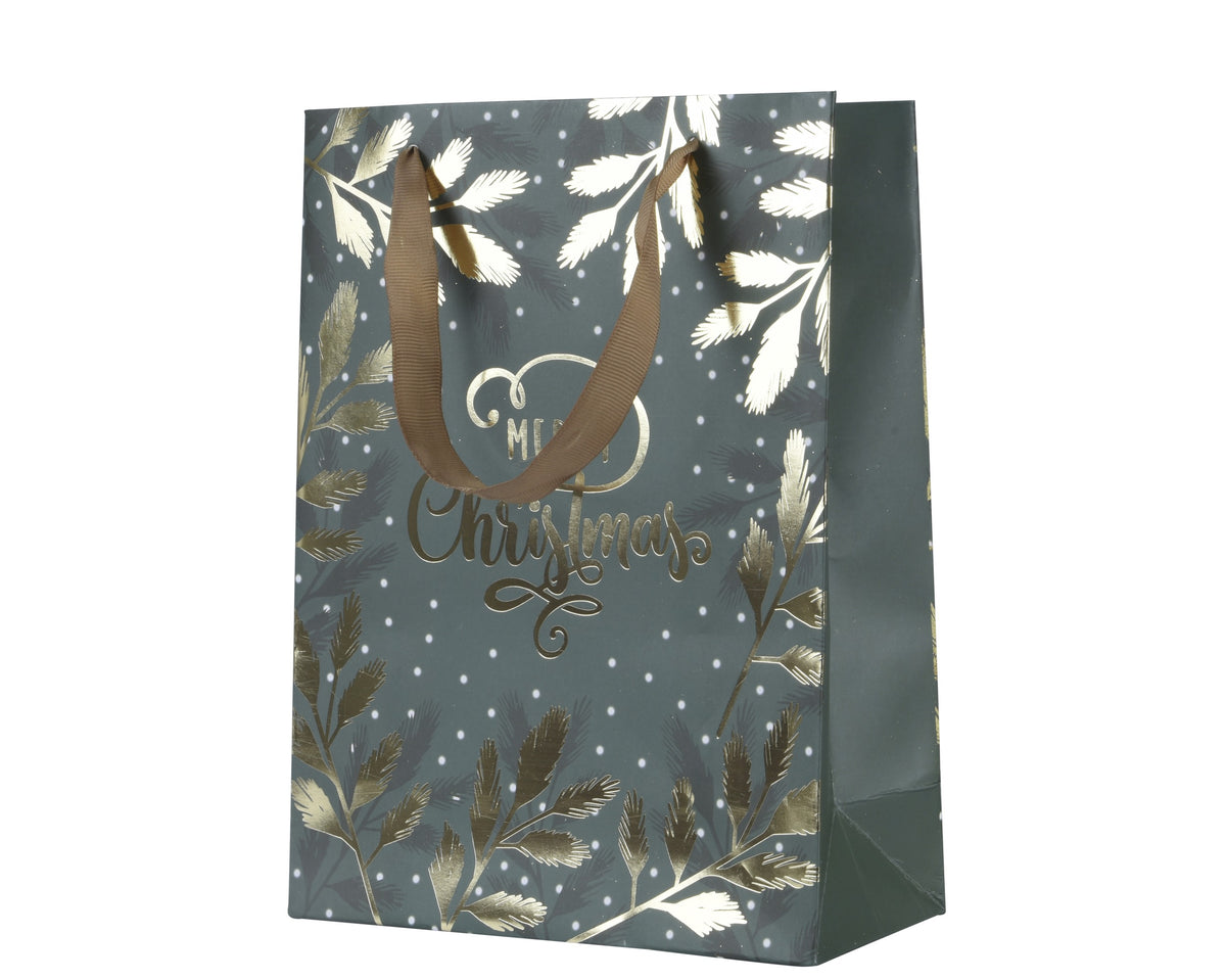 GIFTBAG PAPER RECTANGLE GLITTER GREEN/GOLD LARGO 12CM X ANCHO 30CM X ALTO 42CM