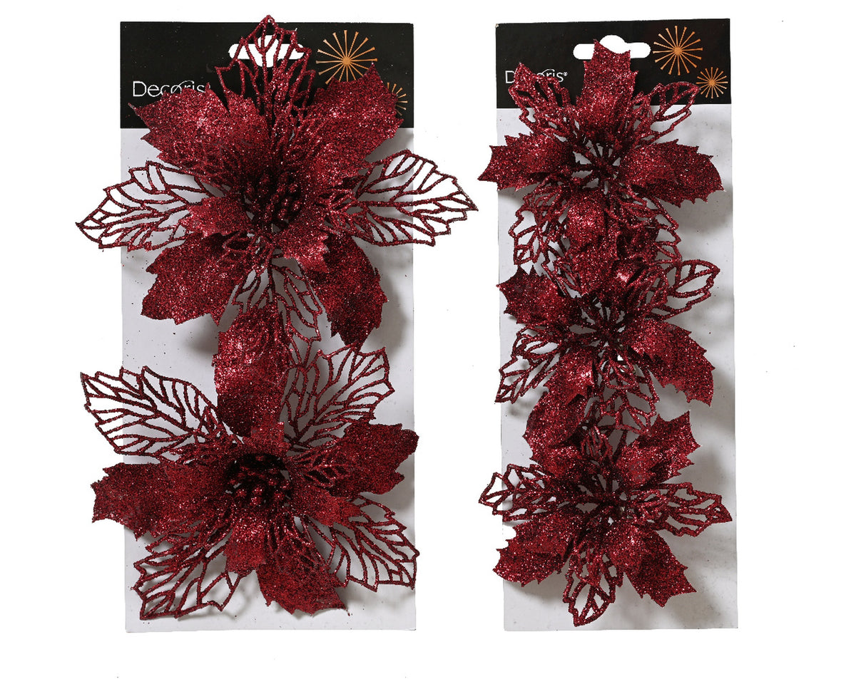 POINSETTIA ON CLIP PLASTIC 2ASS OXBLOOD LARGO 2CM X ANCHO 13CM X ALTO 13CM