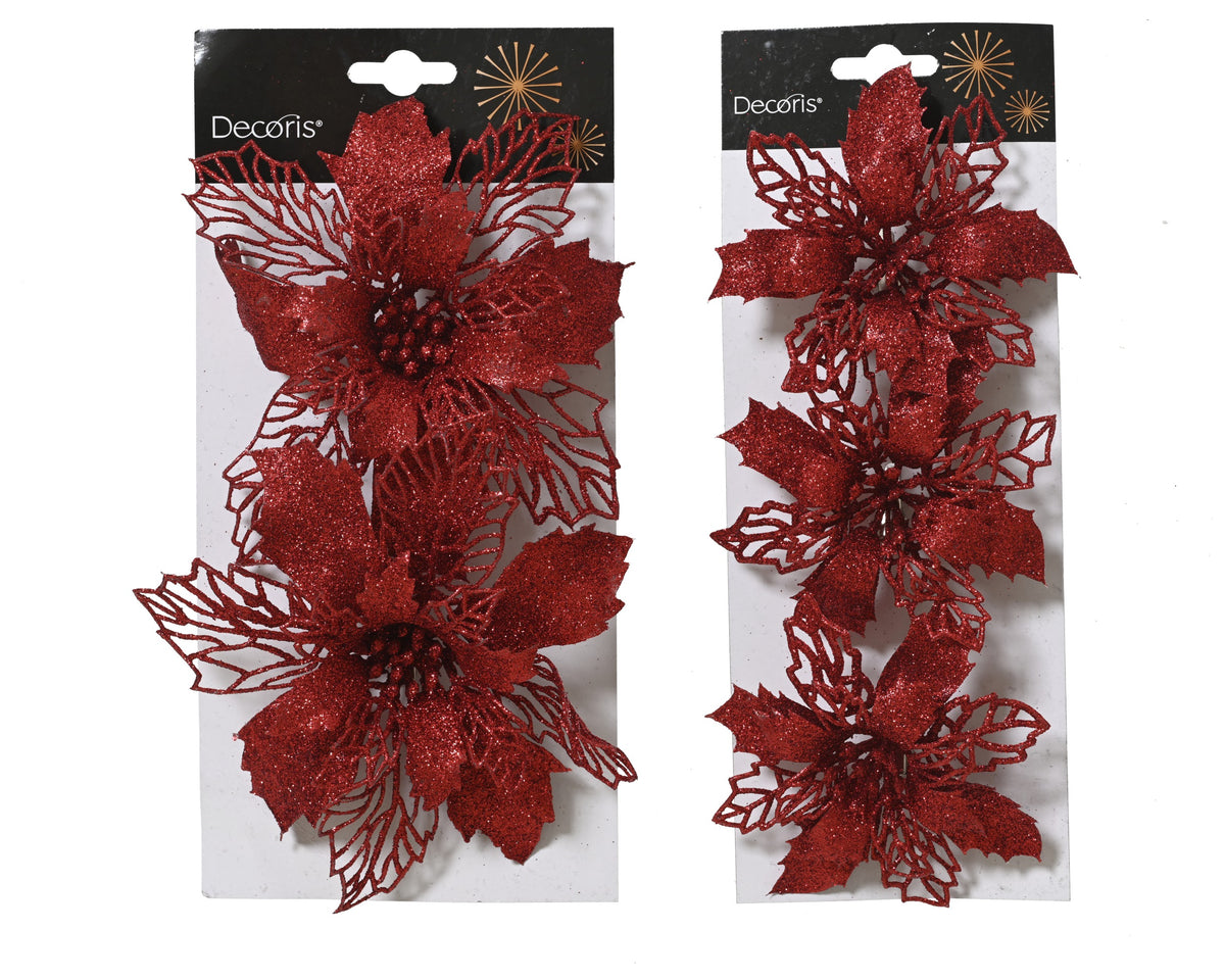 POINSETTIA ON CLIP PLASTIC 2ASS CHRISTMAS RED LARGO 2CM X ANCHO 13CM X ALTO 13CM