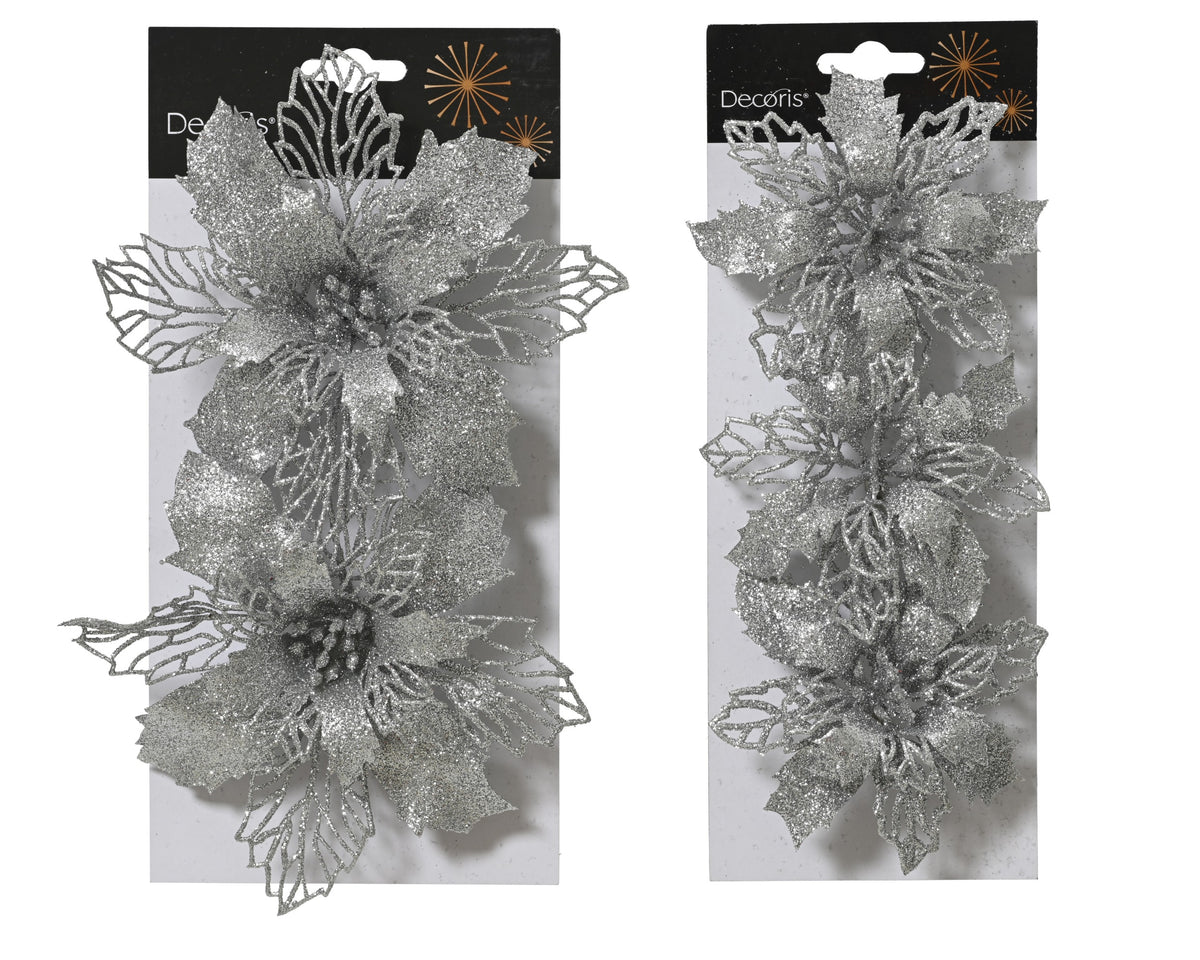 POINSETTIA ON CLIP PLASTIC 2ASS SILVER LARGO 2CM X ANCHO 13CM X ALTO 13CM