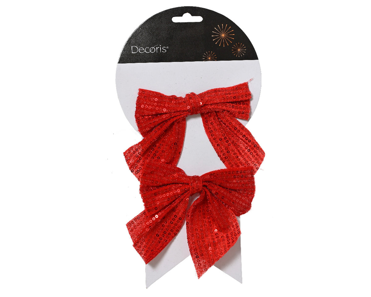 BOW POLYESTER W SEQUINS CHRISTMAS RED LARGO 1CM X ANCHO 12CM X ALTO 13CM