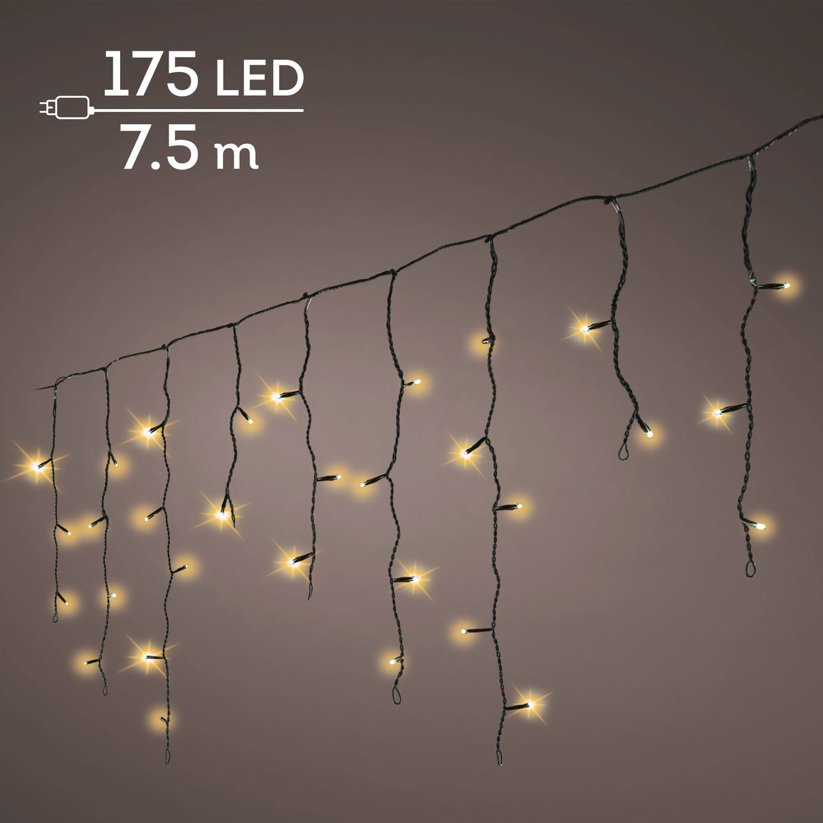 LED ICICLE LIGHTS 8 FUNCTION TWINKLE EFFECT OUTDOOR BLACK/CLASSIC WARM LARGO 750CM X ALTO 50CM