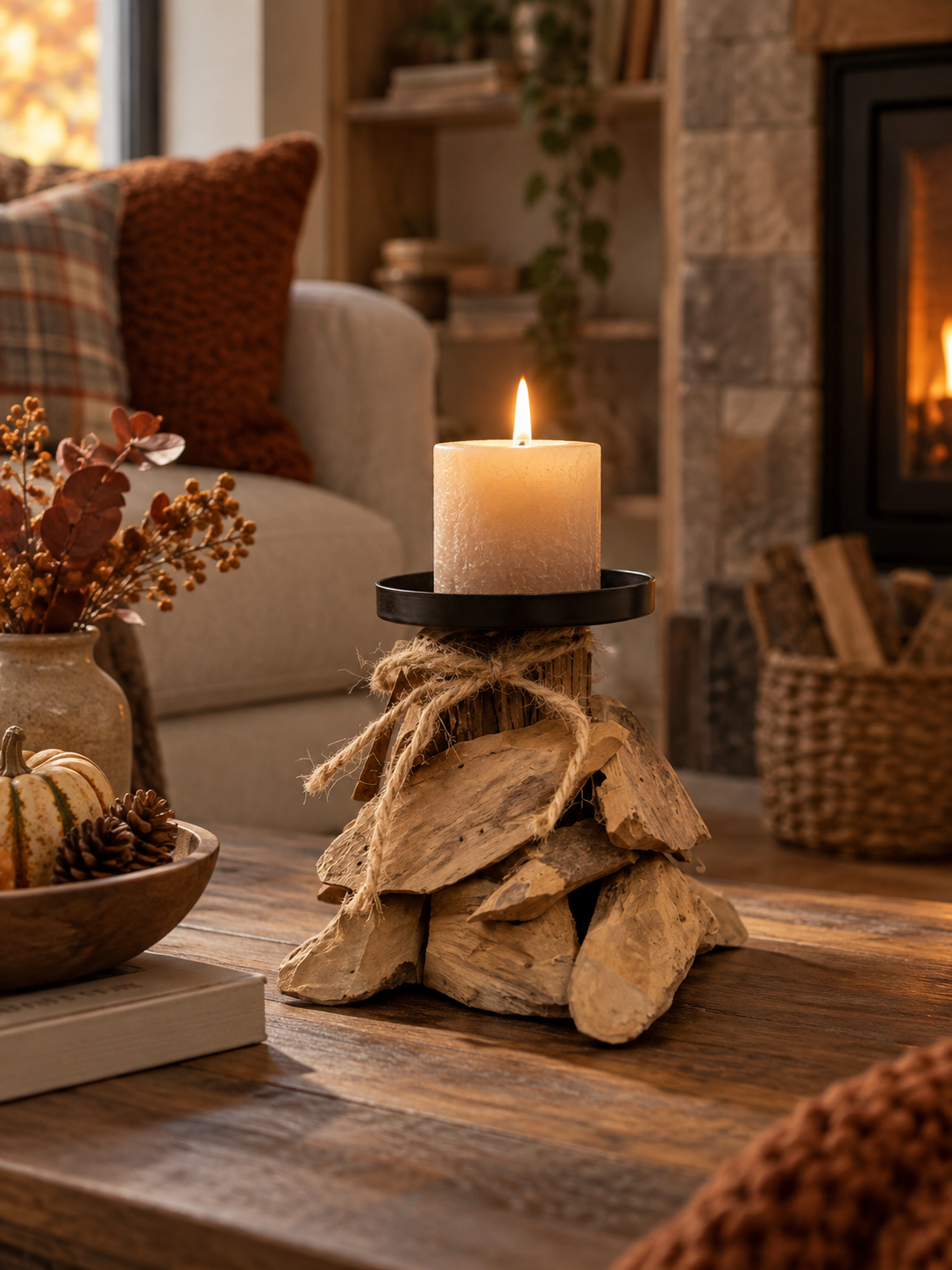 CANDLE HOLDER DRIFTWOOD 13X18X13CM NATURAL