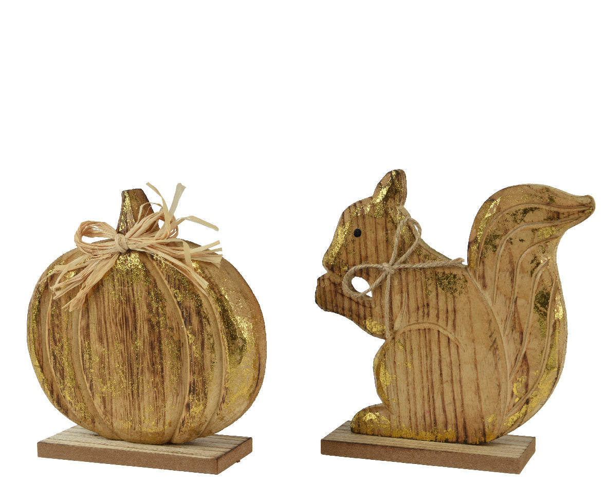 FIGURA DECORATIVA DE MADERA DE PINO CON DETALLES DORADOS · 5 × 15 × 16 CM