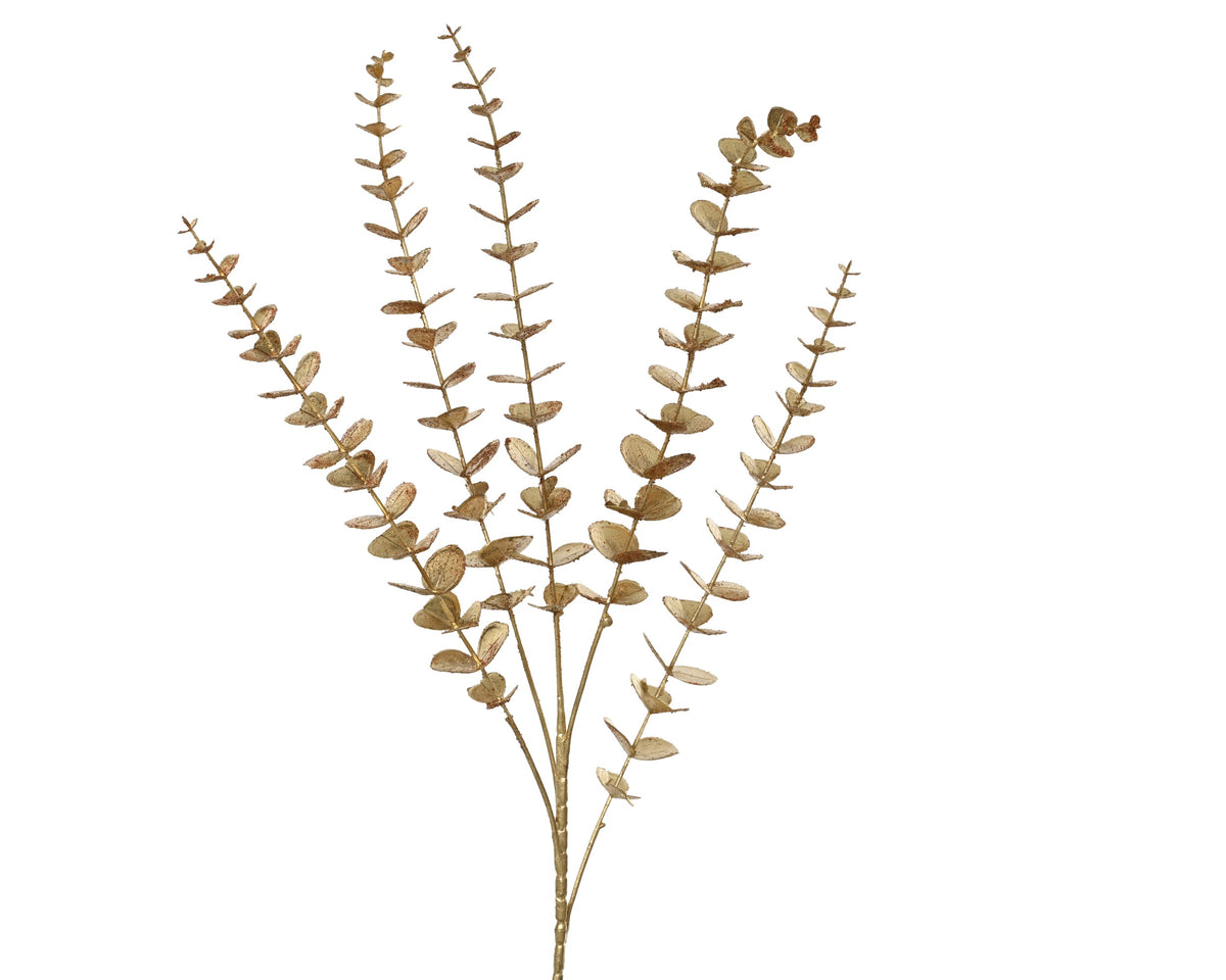 SPRAY EUCALYPTHUS ON STEM PLASTIC GOLD FINISH GOLD LARGO 12CM X ANCHO 7CM X ALTO 85CM
