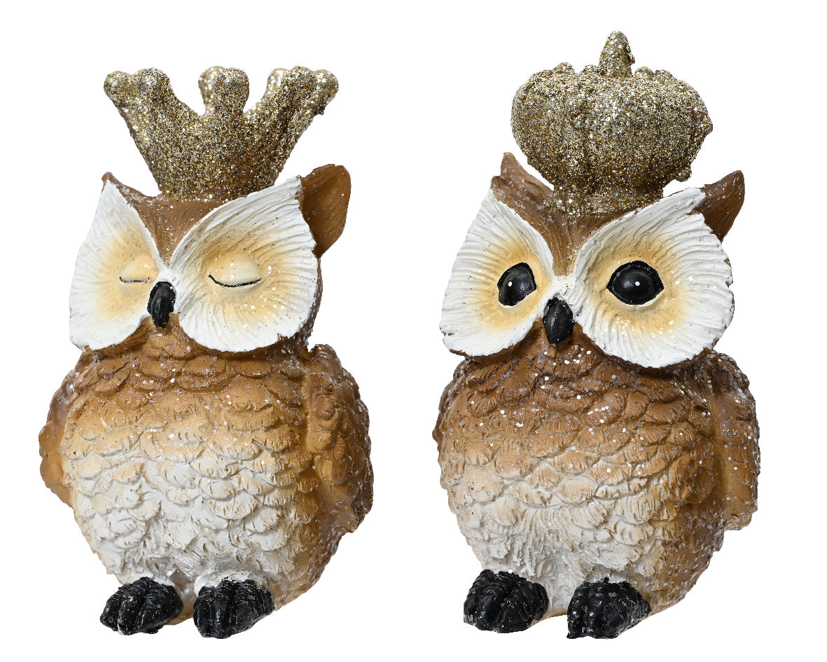 OWL POLYR GLITTER 6.7X6.4X11.1CM BROWN